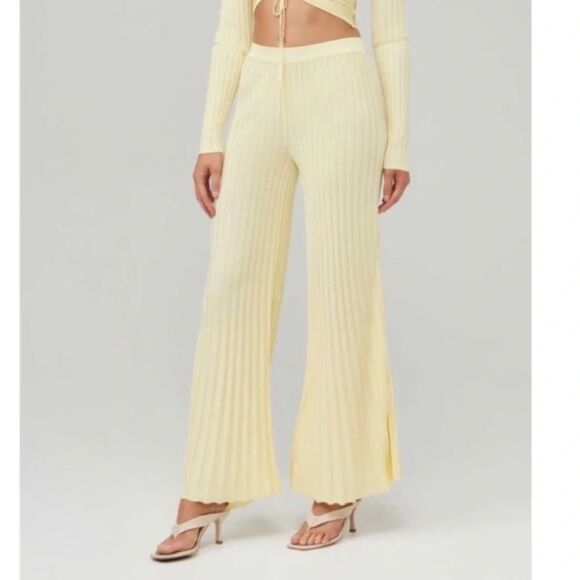 Free People x Significant Other Sylivia Ribbed Yellow Flare flowy Pants Size 4 - Picture 1 of 8